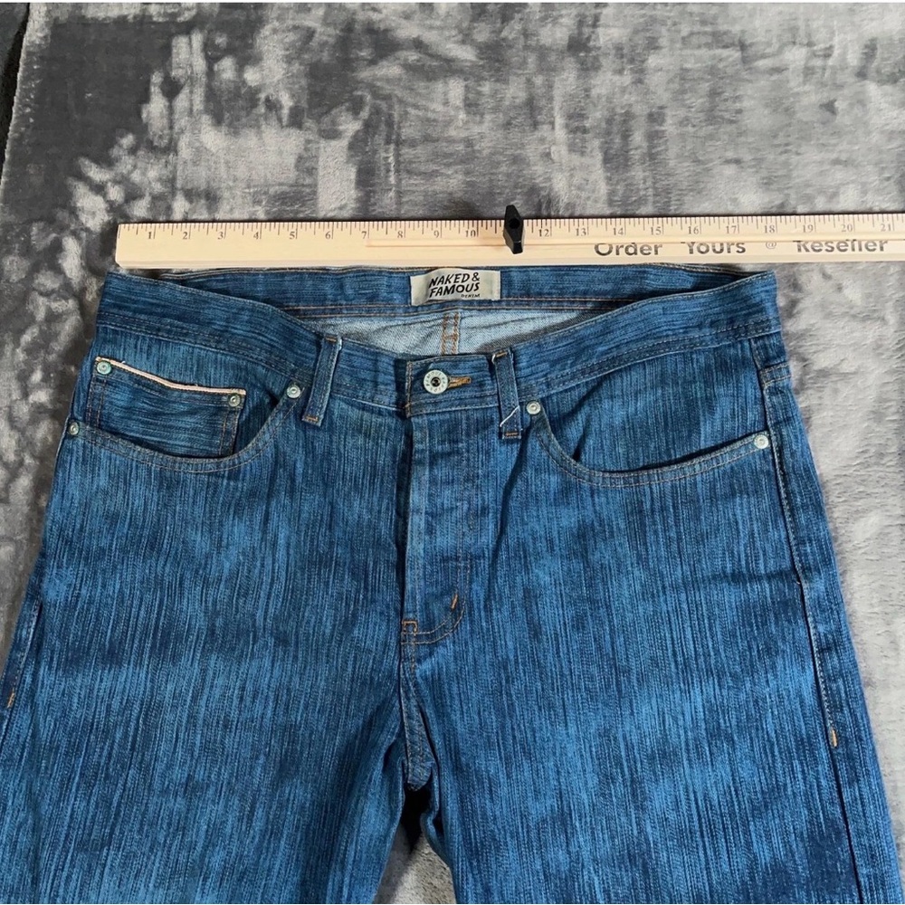 Naked & Famous Jeans Mens 34 Blue Selvedge Denim Weird Guy Big Slub Japan - Picture 4 of 14